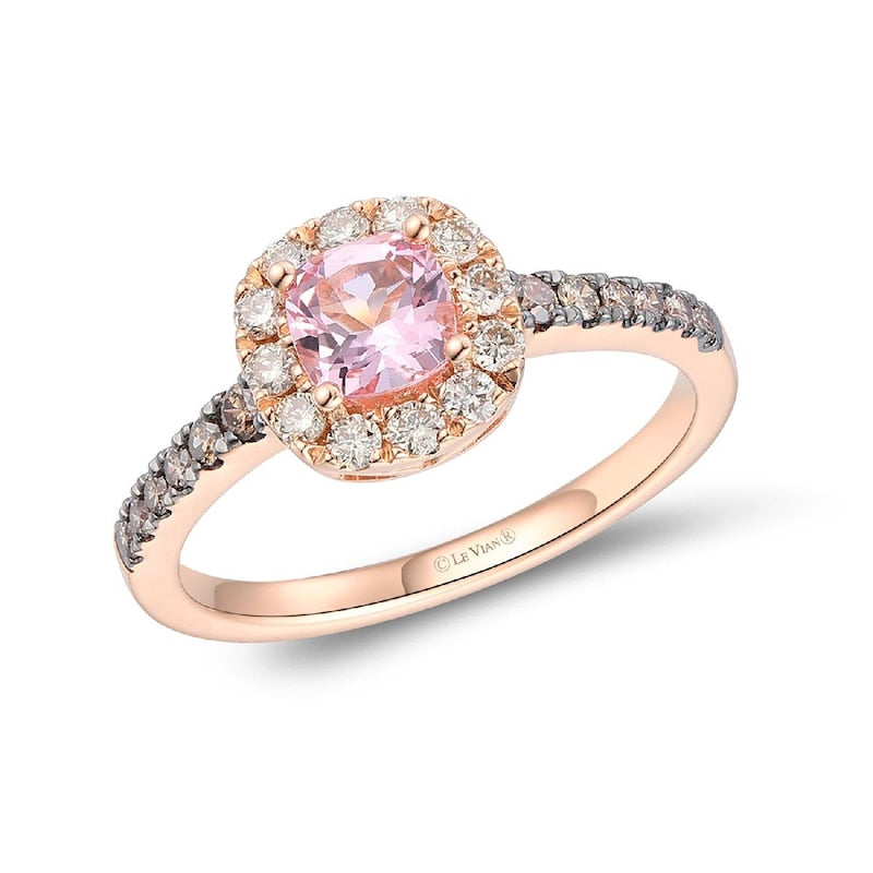 Le Vian 14ct Rose Gold Pink Morganite & 0.40ct Diamond Halo Ring