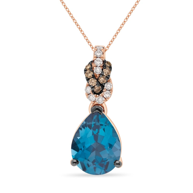Le Vian 14ct Rose Gold Deep Sea Blue Topaz & 0.10ct Diamond Pendant Necklace