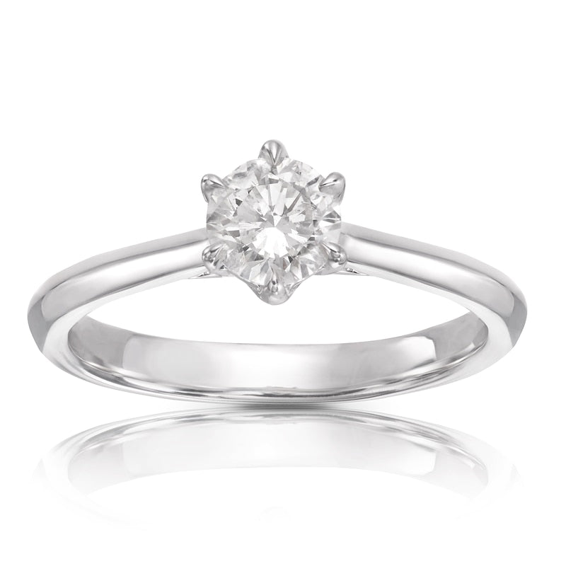 Engagement Ring 14ct White Gold  Six Claw Solitaire 0.50ct Diamond Ring
