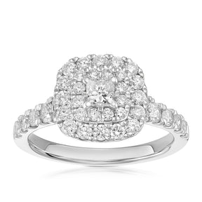Engagement Ring Platinum Cushion Shaped Double Halo 1ct Diamond Ring