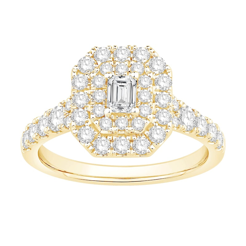 Engagement Ring 14ct Yellow Gold Cushion Shaped Halo 1ct Diamond Ring