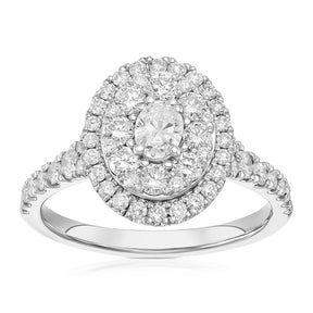 Engagement Ring Platinum Oval Shaped Double Halo 1ct Diamond Ring