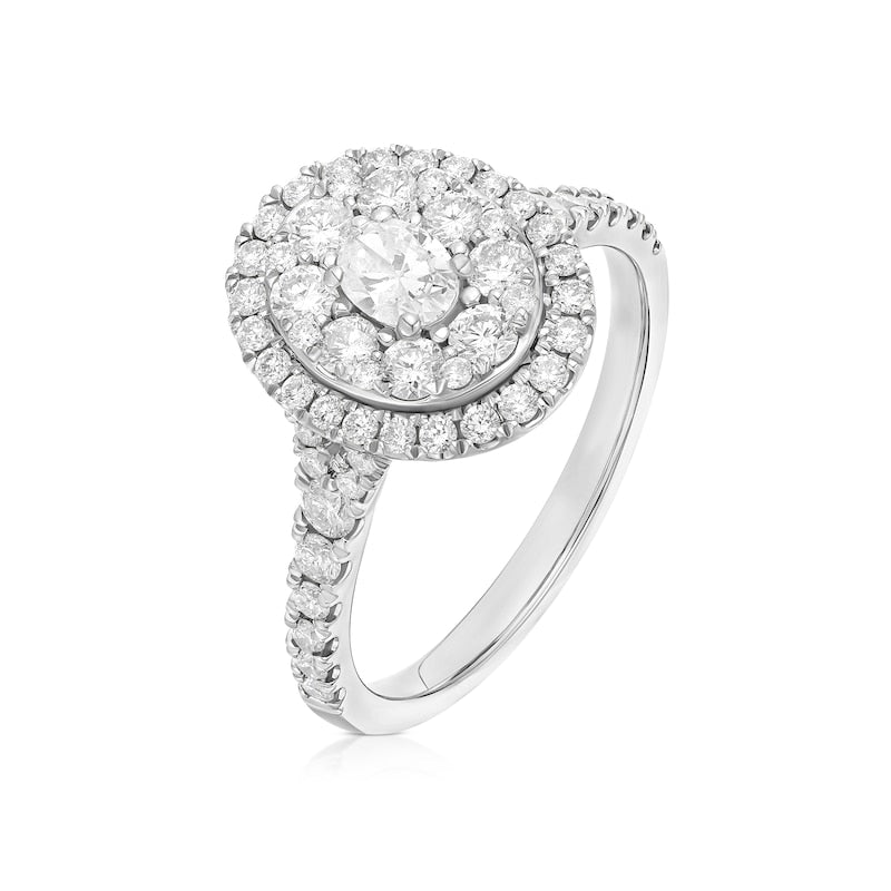 Engagement Ring Platinum Oval Shaped Double Halo 1ct Diamond Ring
