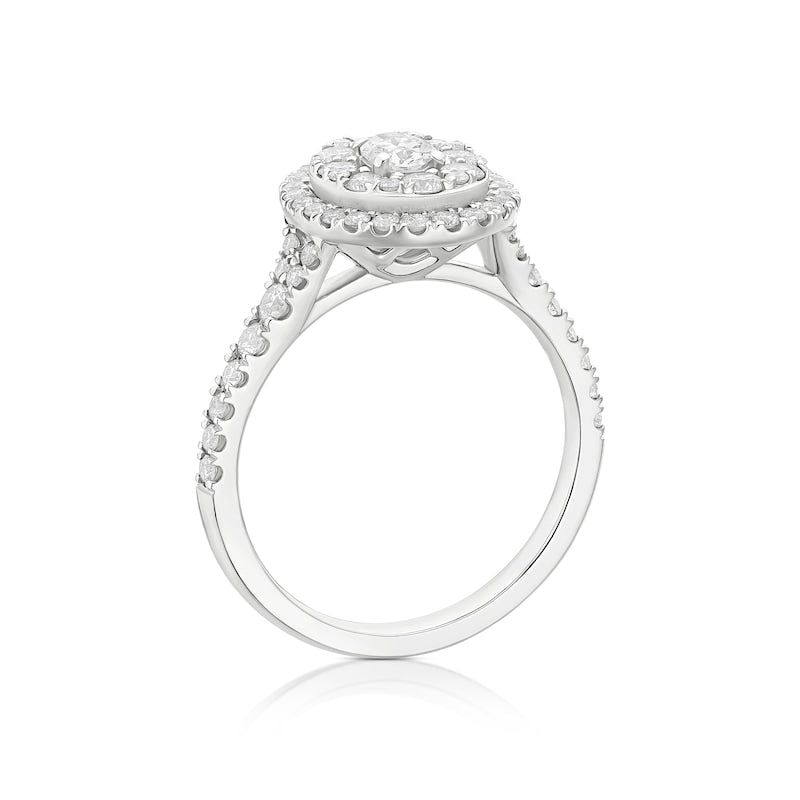 Engagement Ring Platinum Oval Shaped Double Halo 1ct Diamond Ring