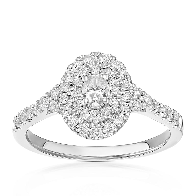 Engagement Ring Platinum Oval Shaped Double Halo 0.50ct Diamond Ring