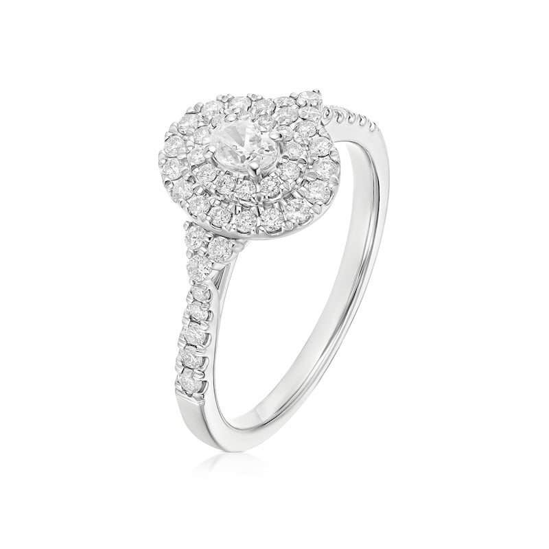 Engagement Ring Platinum Oval Shaped Double Halo 0.50ct Diamond Ring