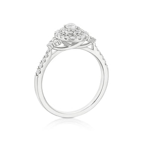Engagement Ring Platinum Oval Shaped Double Halo 0.50ct Diamond Ring