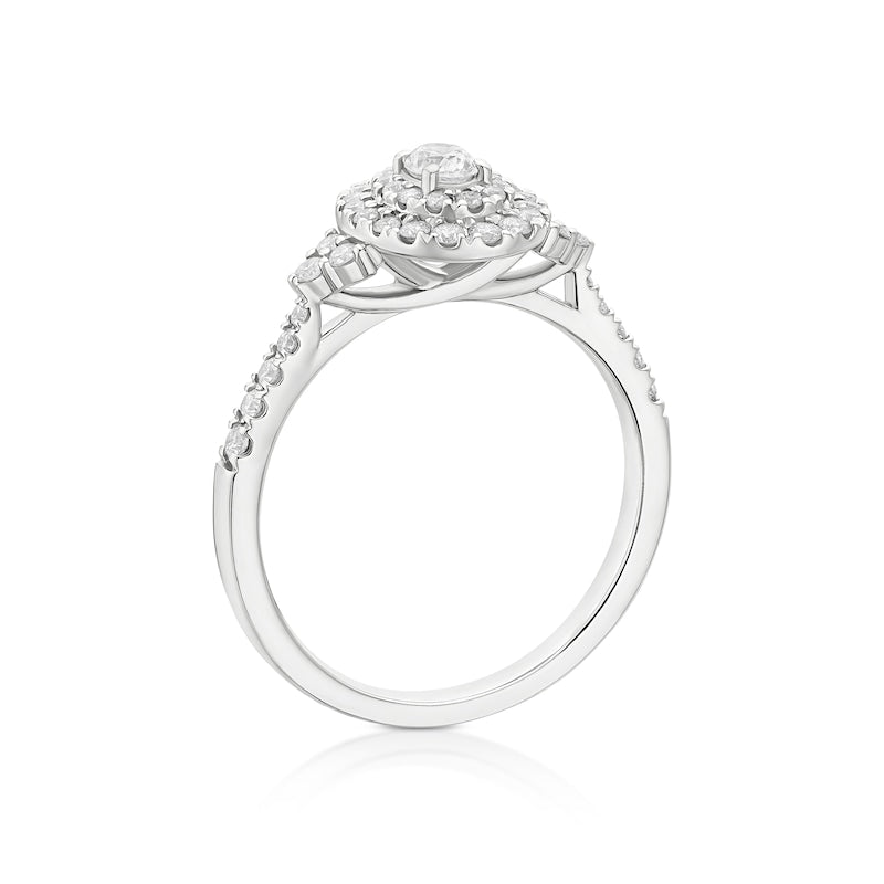 Engagement Ring Platinum Oval Shaped Double Halo 0.50ct Diamond Ring