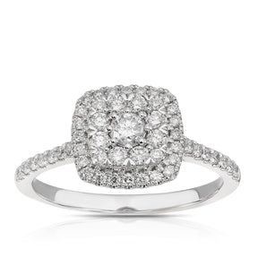 Engagement Ring Platinum Cushion Shaped Cluster 0.50ct Diamond Ring