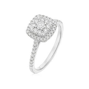 Engagement Ring Platinum Cushion Shaped Cluster 0.50ct Diamond Ring