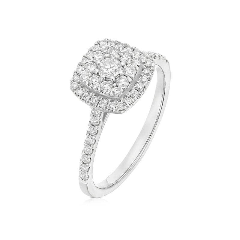 Engagement Ring Platinum Cushion Shaped Cluster 0.50ct Diamond Ring