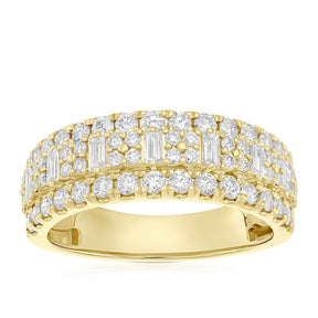 14ct Yellow Gold Three Row Eternity 1ct Diamond Ring