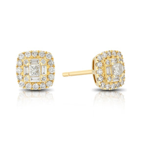 9ct Yellow Gold 0.50ct Diamond Cushion Cluster Stud Earrings