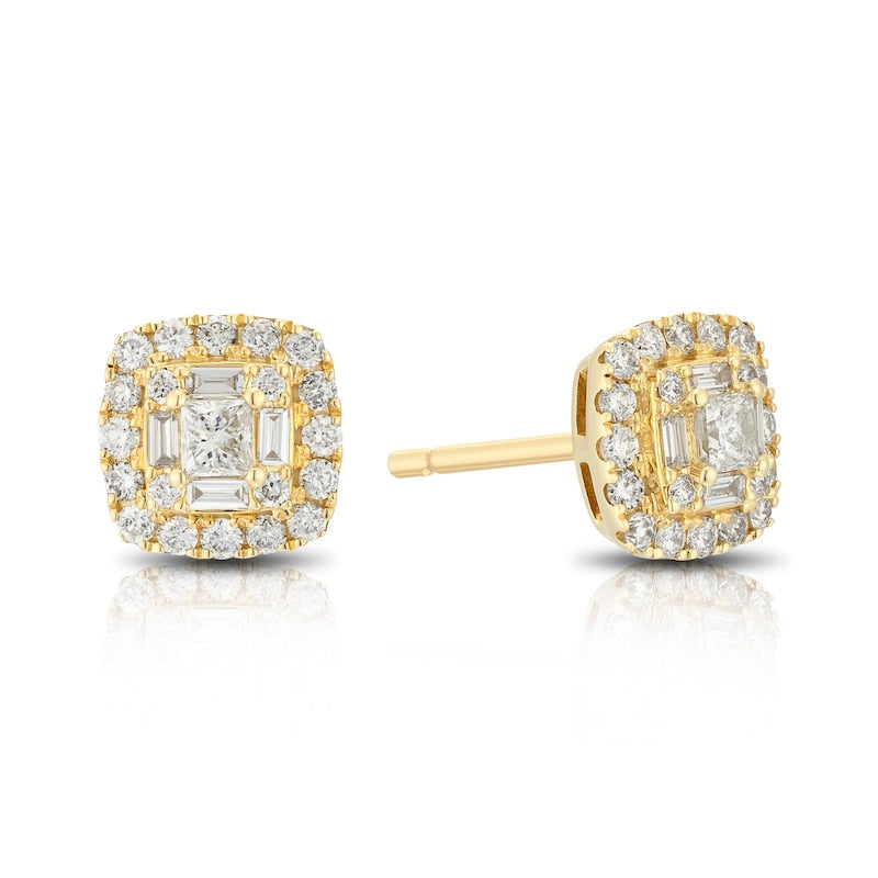 9ct Yellow Gold 0.50ct Diamond Cushion Cluster Stud Earrings