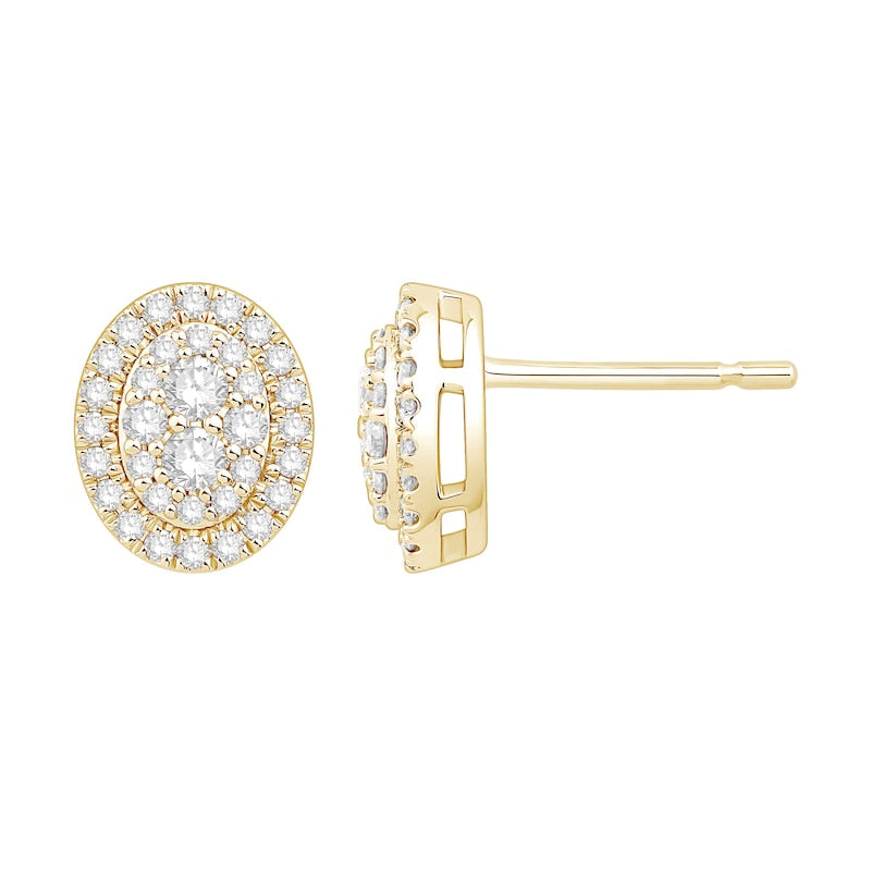 9ct Yellow Gold 0.50ct Diamond Oval Cluster Stud Earrings