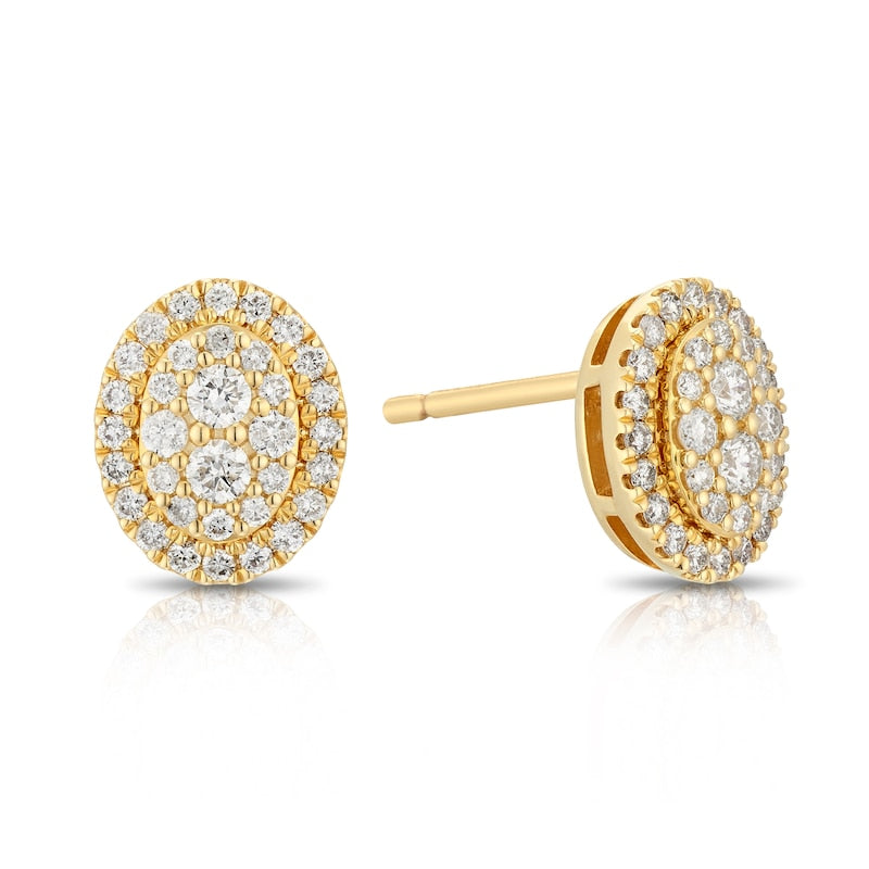 9ct Yellow Gold 0.50ct Diamond Oval Cluster Stud Earrings