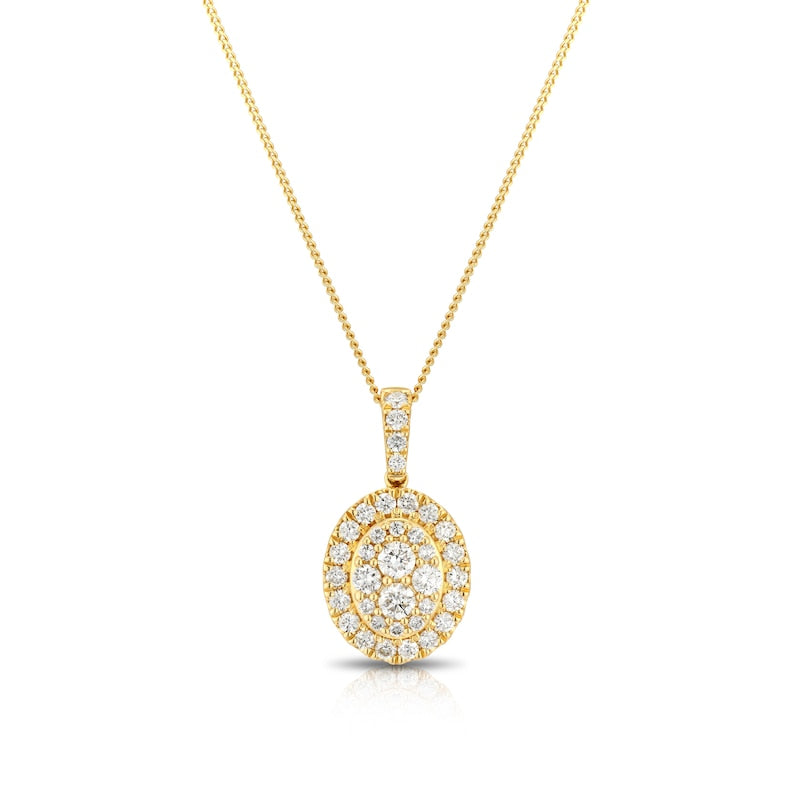 9ct Yellow Gold 0.50ct Diamond Oval Cluster Pendant Necklace