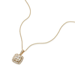 9ct Yellow Gold 0.50ct Diamond Cushion Cluster Pendant Necklace