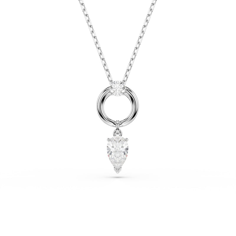 Swarovski Mesmera Silver Tone Zirconia Pear Shaped & Open Circle Pendant Necklace
