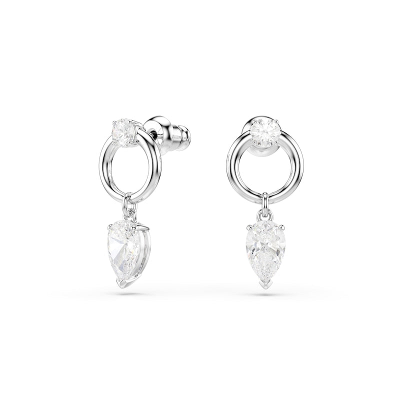 Swarovski Mesmera Silver Tone Zirconia Pear Shaped & Open Circle Drop Earrings