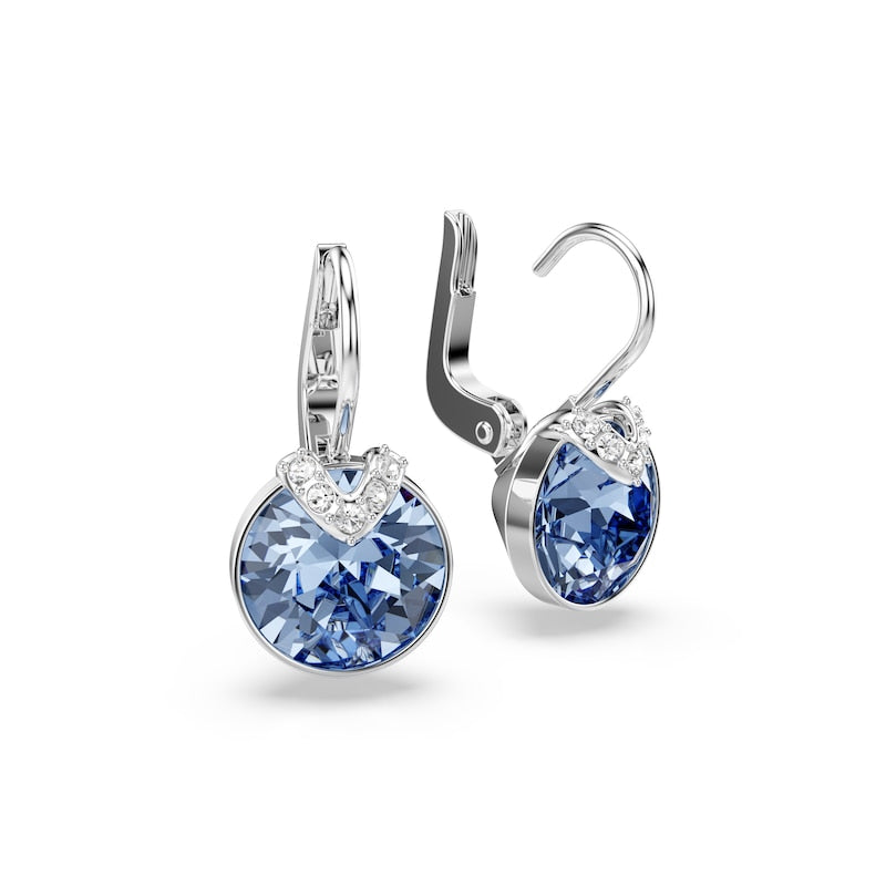Swarovski Bella Silver Tone & Blue Crystal V Drop Earrings
