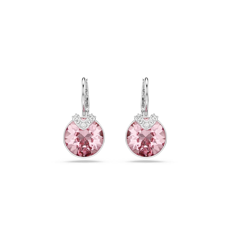 Swarovski Bella Silver Tone & Pink Crystal V Drop Earrings
