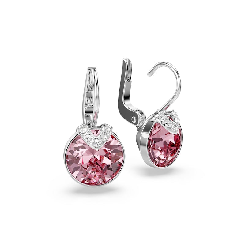 Swarovski Bella Silver Tone & Pink Crystal V Drop Earrings