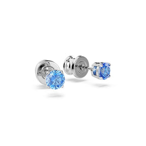 Swarovski Stilla Attract Silver Tone Blue Zirconia Round Stud Earrings