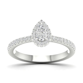 Engagement Ring 18ct White Gold & Platinum Pear Halo 0.50ct Diamond Ring