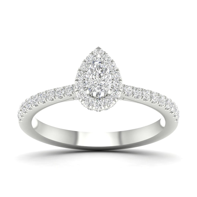 Engagement Ring 18ct White Gold & Platinum Pear Halo 0.50ct Diamond Ring
