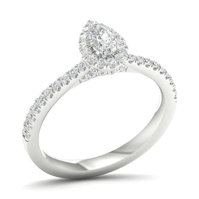 Engagement Ring 18ct White Gold & Platinum Pear Halo 0.50ct Diamond Ring