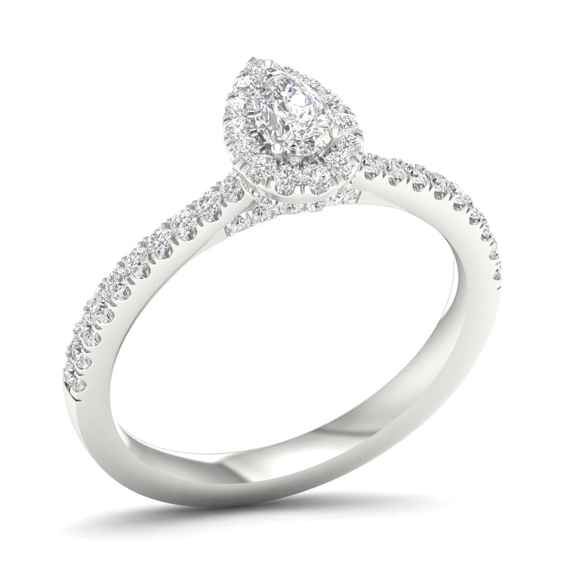 Engagement Ring 18ct White Gold & Platinum Pear Halo 0.50ct Diamond Ring
