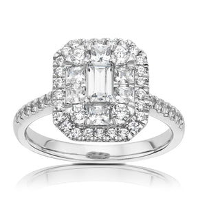 Engagement Ring Platinum Emerald Shape Cluster 1ct Diamond Ring