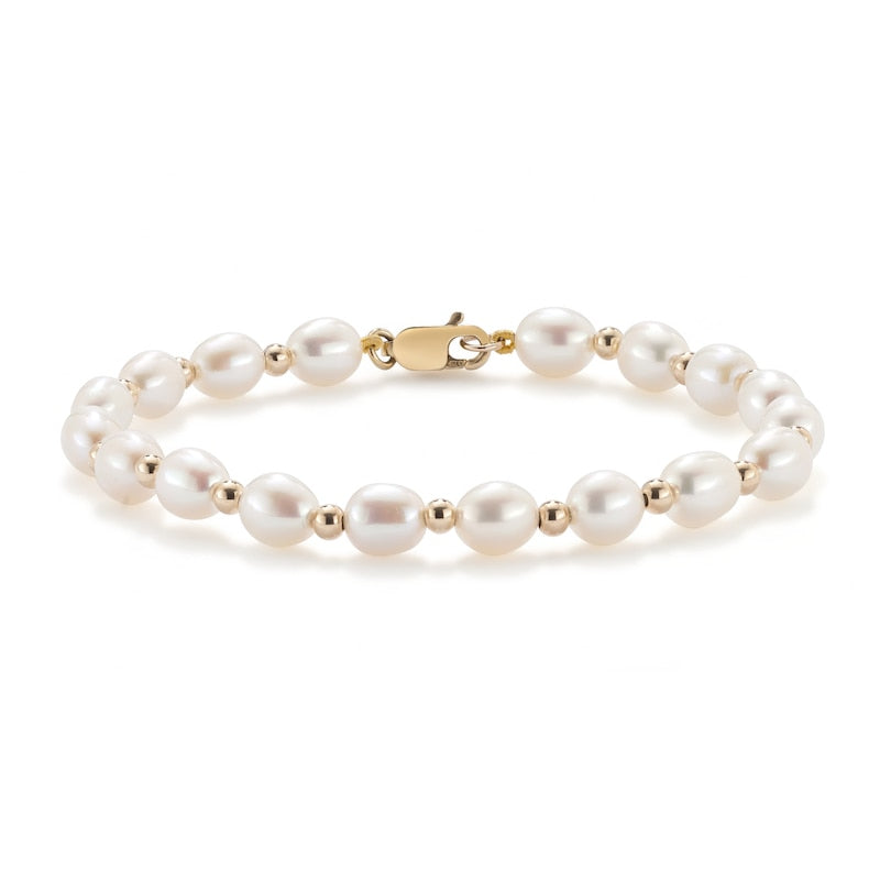 9ct Yellow Gold 7" Cultured Freshwater Pearl 5.5-6mm Bead Bracelet