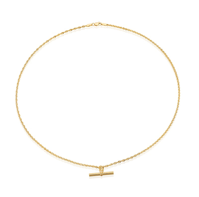9ct Yellow Gold Rope Chain T-Bar Necklace
