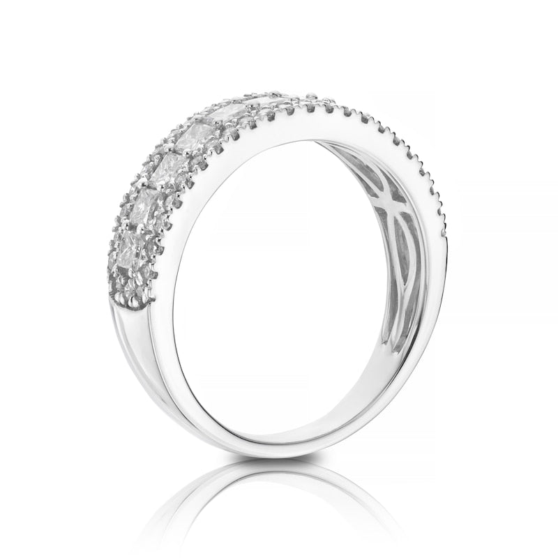 18ct White Gold Princess Triple Row 1ct Diamond Ring