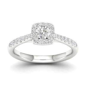 Engagement Ring 18ct White Gold & Platinum Cushion Halo 0.50ct Diamond Ring