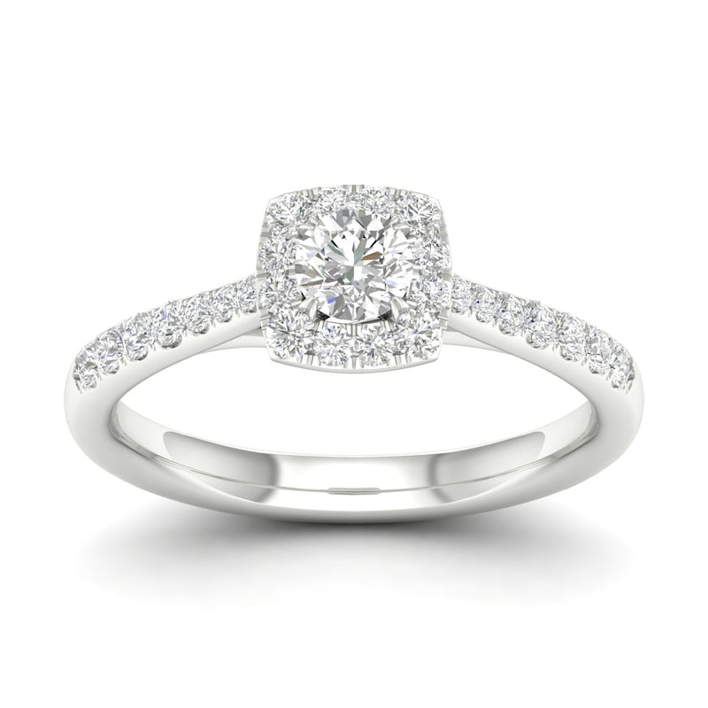Engagement Ring 18ct White Gold & Platinum Cushion Halo 0.50ct Diamond Ring