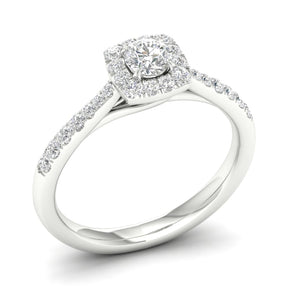 Engagement Ring 18ct White Gold & Platinum Cushion Halo 0.50ct Diamond Ring