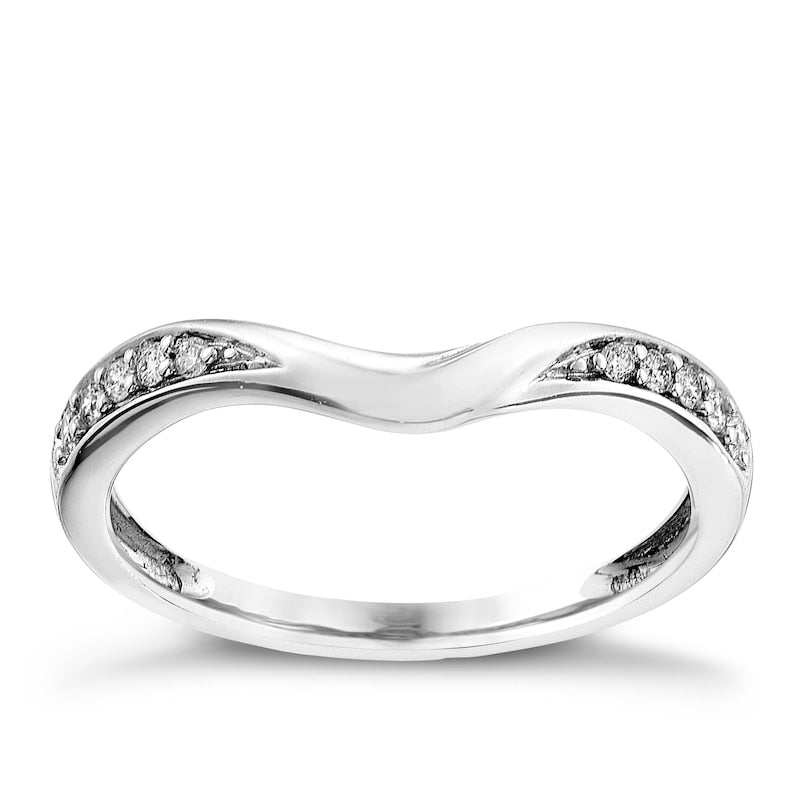 9ct White Gold 0.10ct Diamond Shaped Wedding Ring