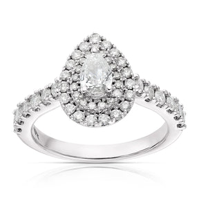 Engagement Ring 18ct White Gold Pear Cut Halo 1ct Diamond Ring
