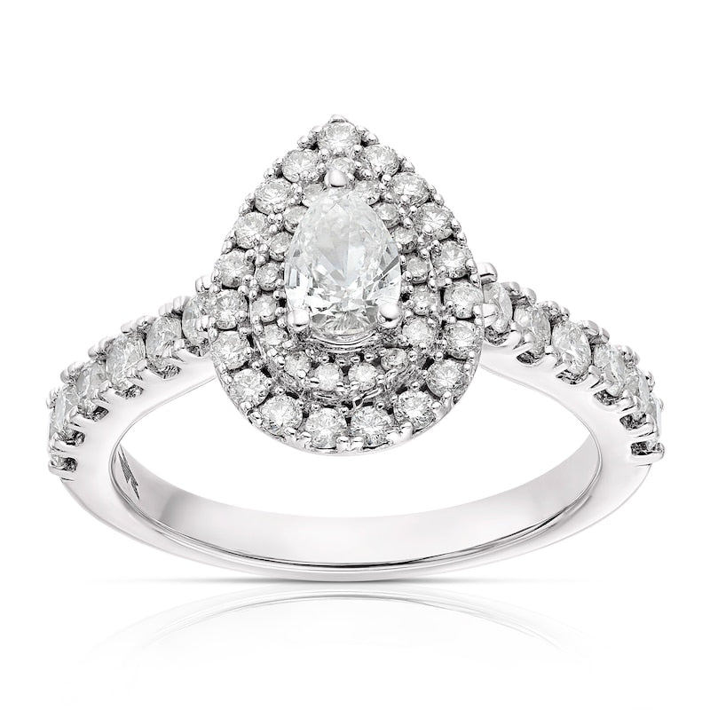 Engagement Ring 18ct White Gold Pear Cut Halo 1ct Diamond Ring