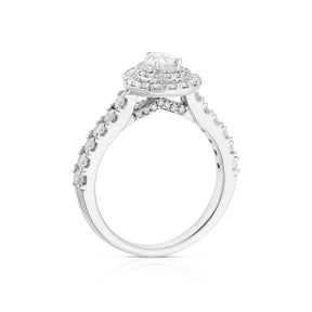 Engagement Ring 18ct White Gold Pear Cut Halo 1ct Diamond Ring