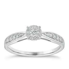 Engagement Ring 9ct White Gold Halo Cluster 0.25ct Diamond Ring
