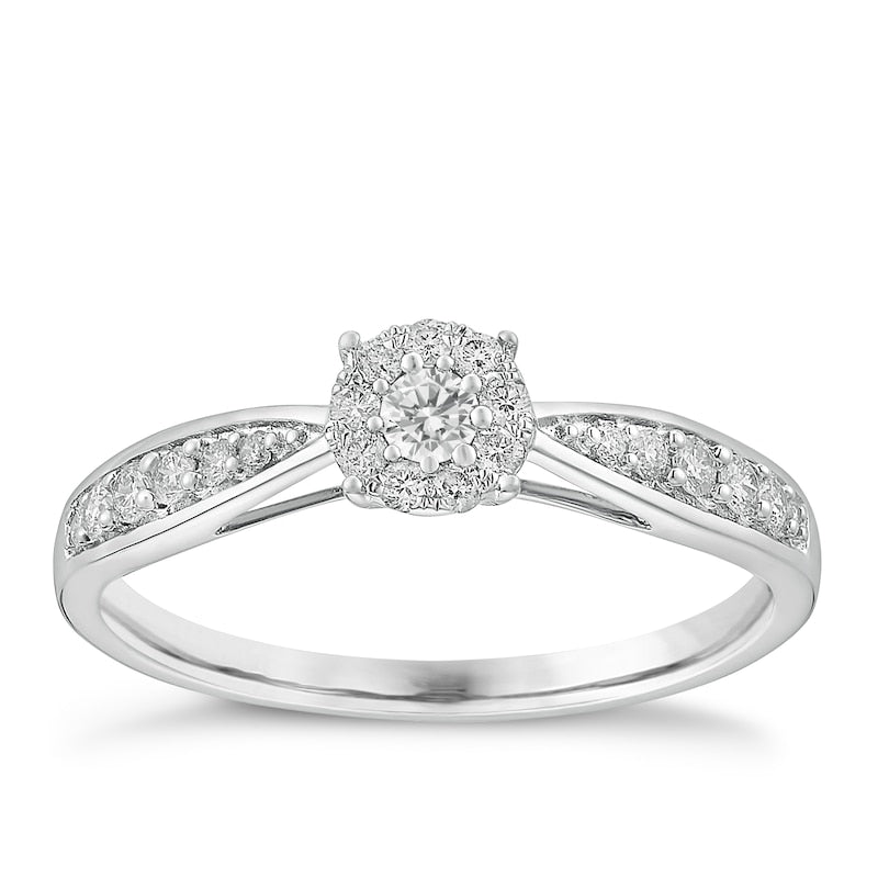 Engagement Ring 9ct White Gold Halo Cluster 0.25ct Diamond Ring