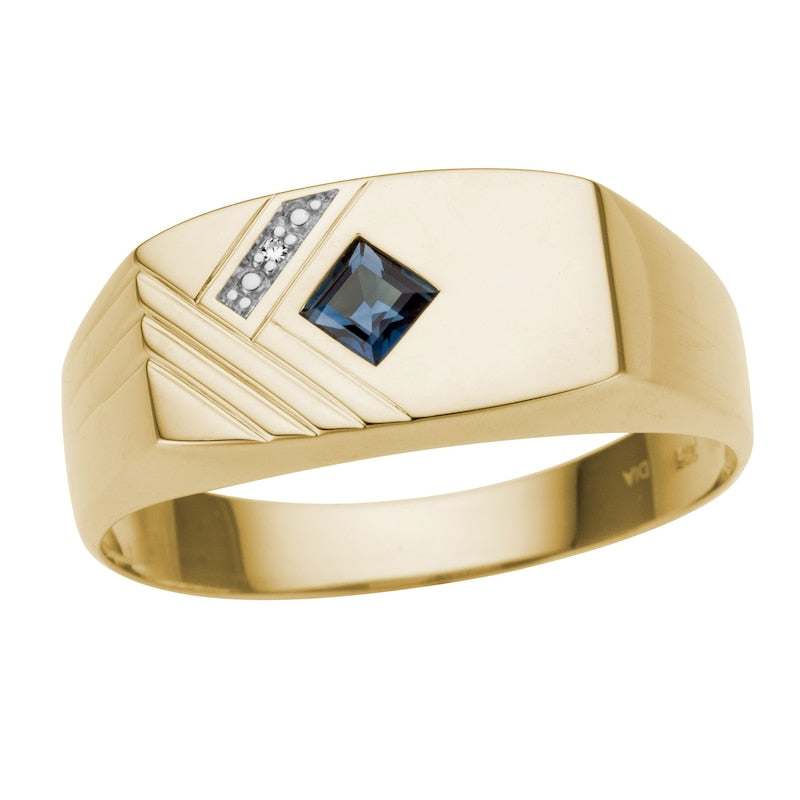 9ct Yellow Gold Men's Diamond & Sapphire Ring