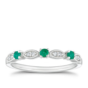 9ct White Gold Emerald & Diamond Vintage Eternity Ring