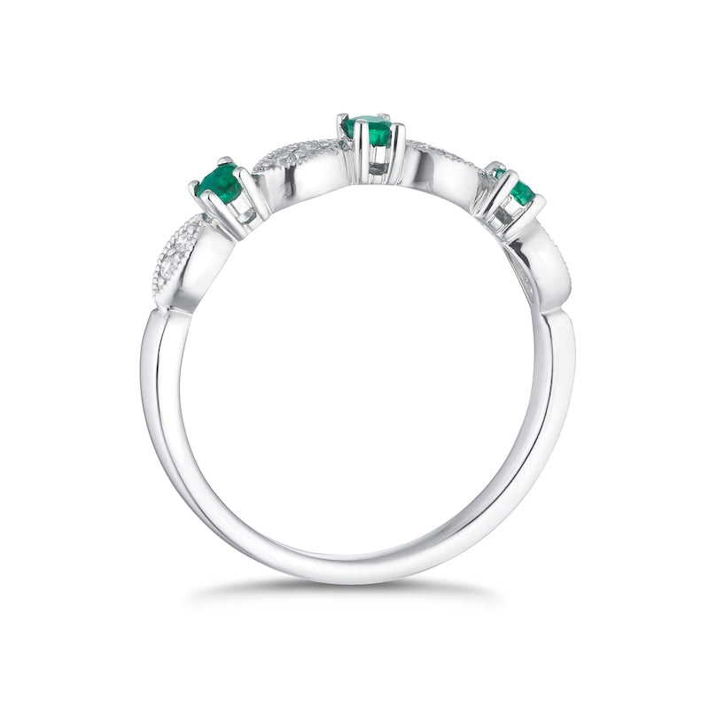 9ct White Gold Emerald & Diamond Vintage Eternity Ring
