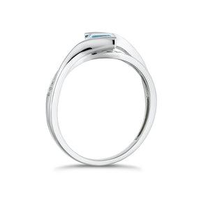 9ct White Gold Blue Topaz & Diamond Square Twist Ring