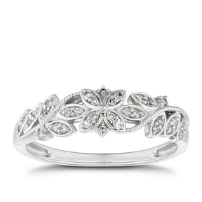 9ct White Gold Fancy 0.10ct Diamond Ring